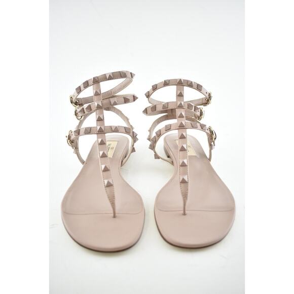 Valentino Rockstud Poudre Tonal Stud Triple Strap Thong Gladiator Flat Sandal 37 - Picture 6 of 11